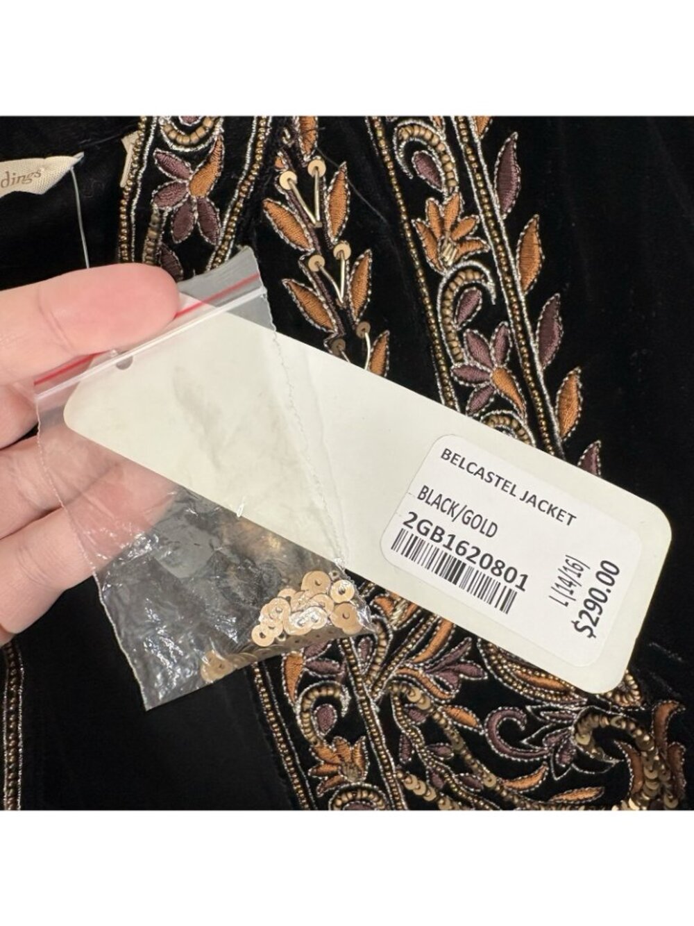 Soft Surroundings Sz L Black Gold Beaded Embroidered Velvet Belcastel Jacket NWT - Picture 11 of 14
